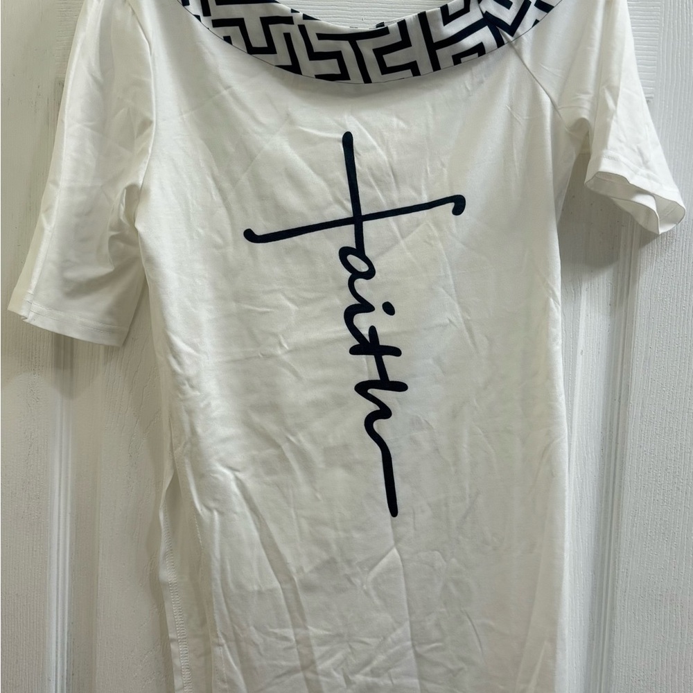 White T-Shirt with Faith Graphic